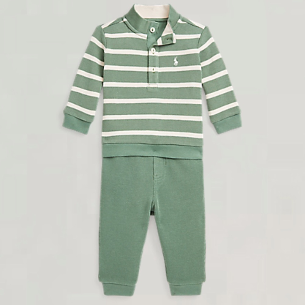 Polo Ralph Lauren green stripe French Rib set